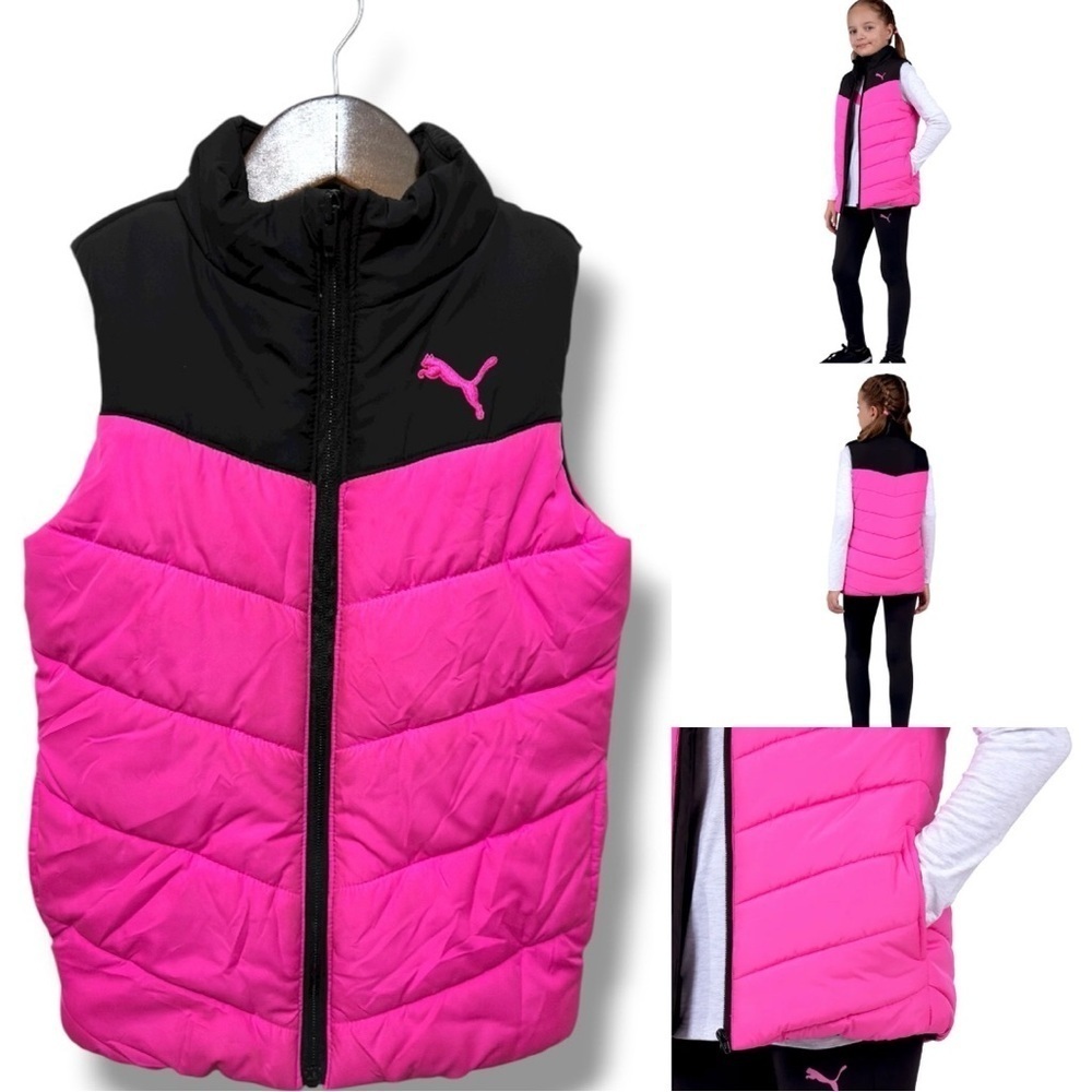 342 PUMA | EUC Girls Pink & Black Colorblock Puffer Vest – Size XS (5/6)